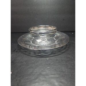 Heisey Silver Inlay Cheese Dish, One Piece Clear Glass, Cracker‎ Serving Dish